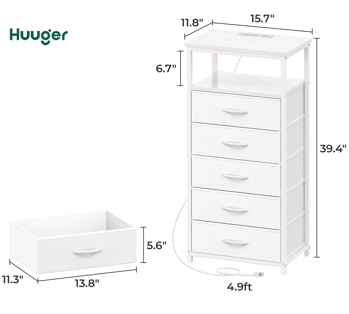 White 5 Drawer Dresser with Charging Station M791754