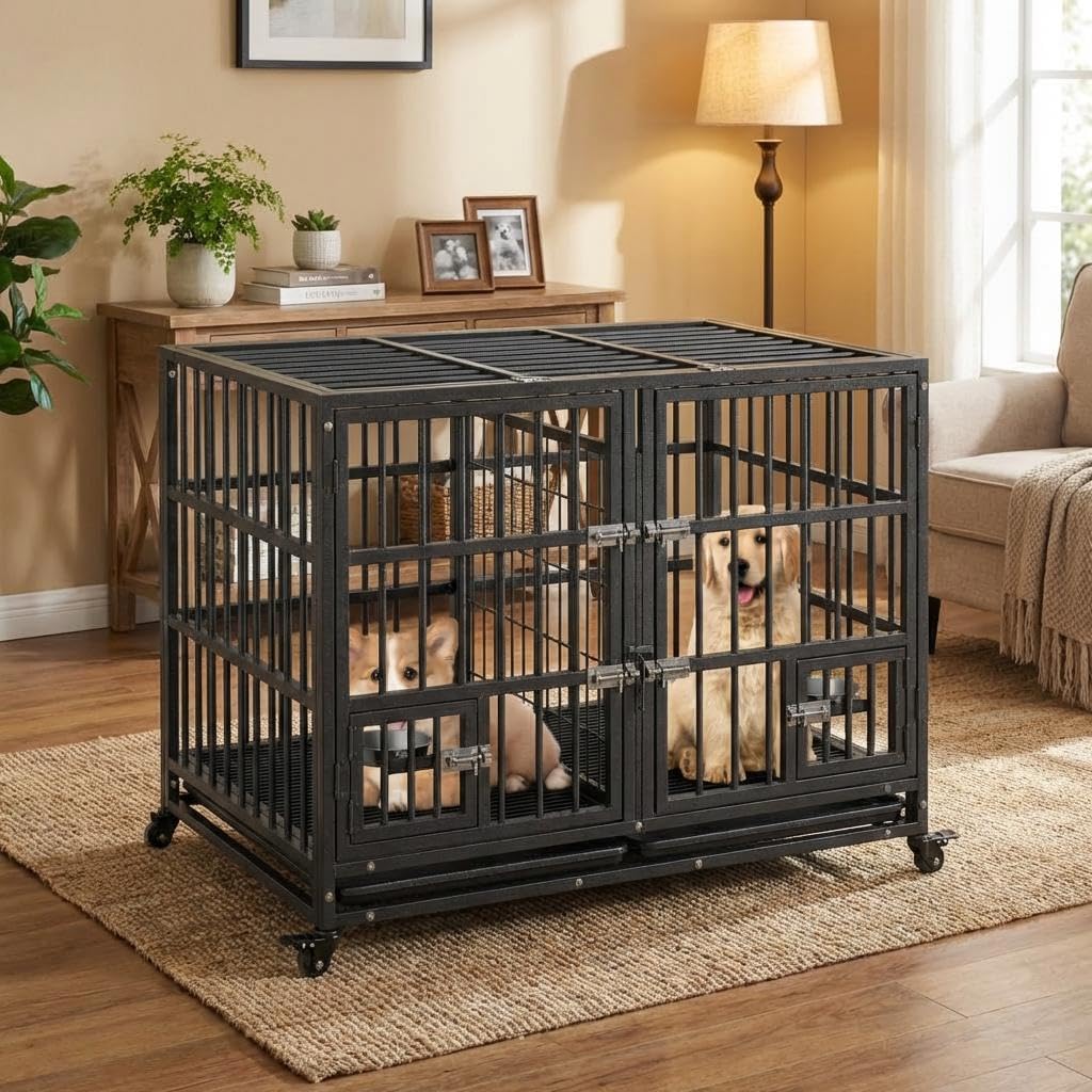 Heavy Duty Metal Dog Crate with Removable Tray and Wheels D5880