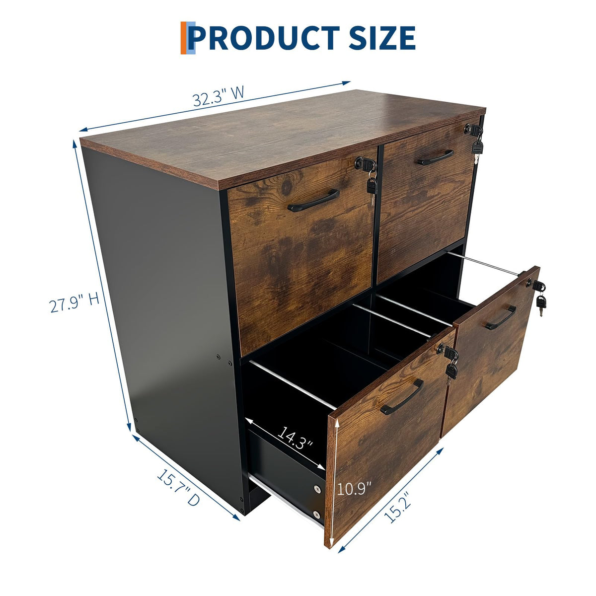 4 Drawer Wooden Lockable File Cabinet W3106