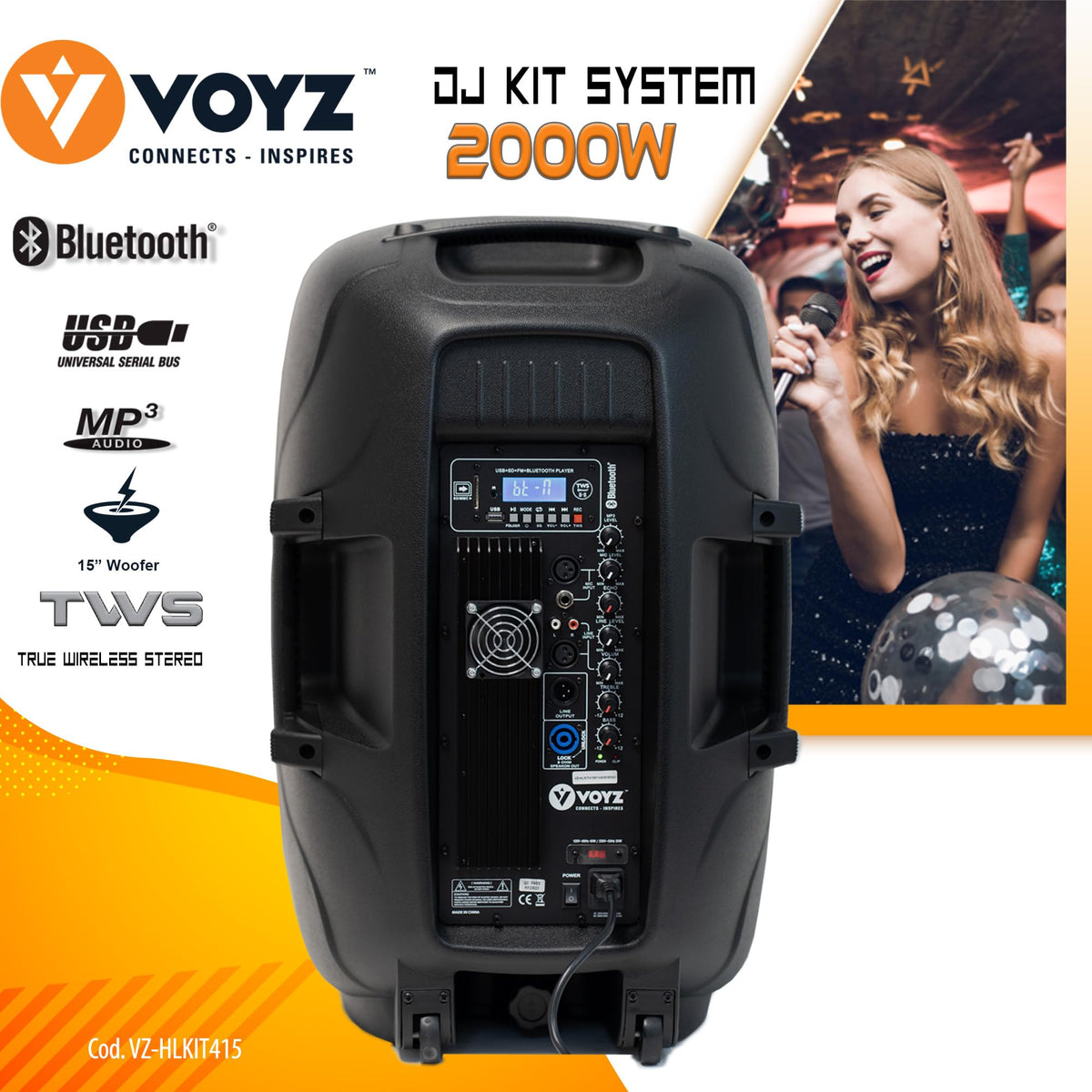 15" 2000 Watt 2-Way Powered PA Speaker System R5829