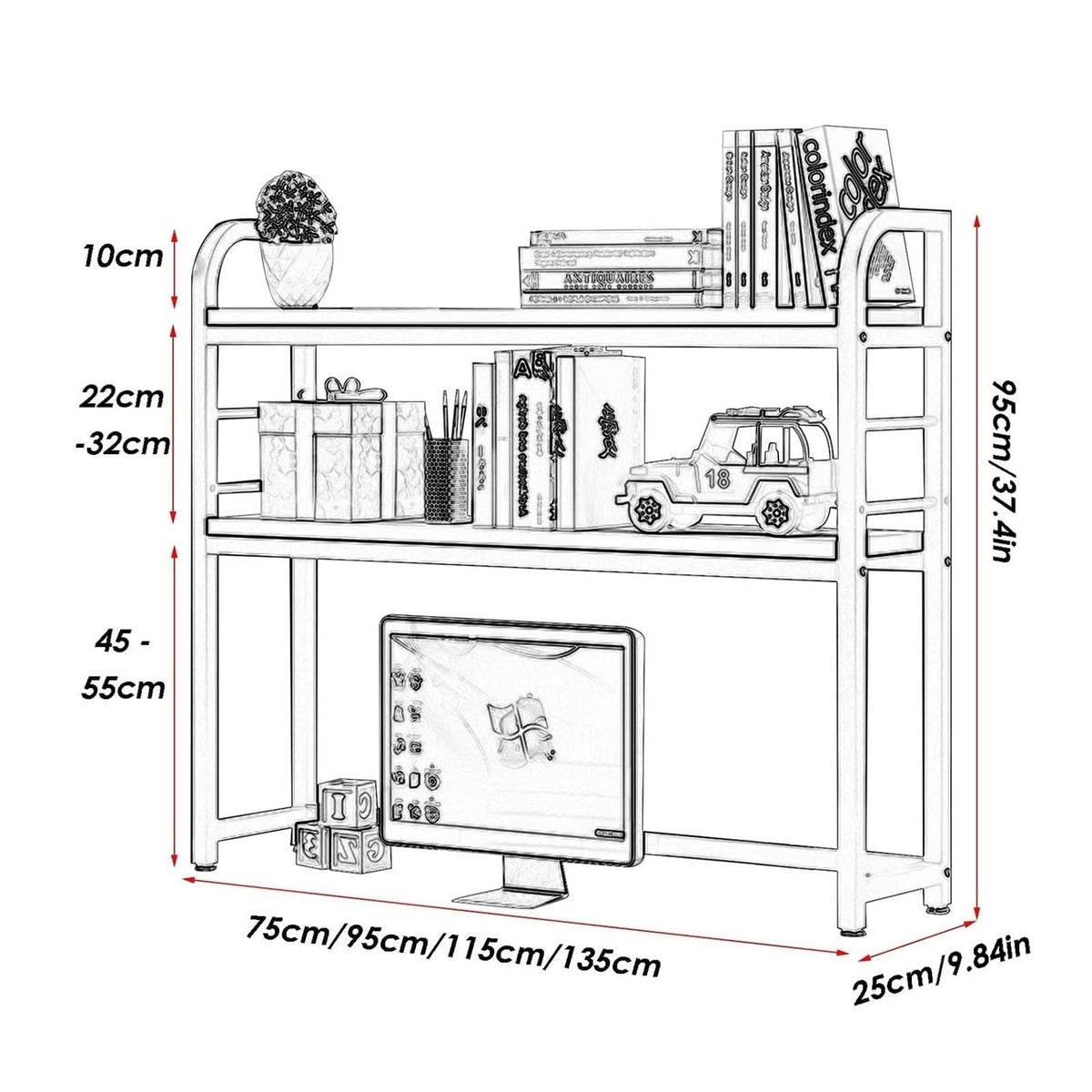 Adjustable Wood and Metal Desktop Bookshelf W9465