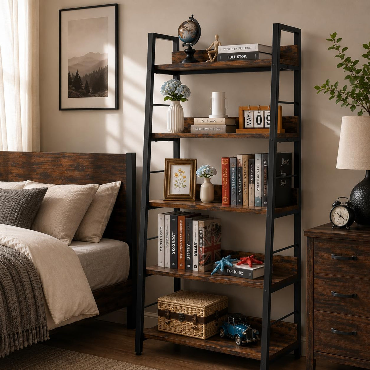 5 Tier Wood Metal Ladder Shelf Bookcase L64341