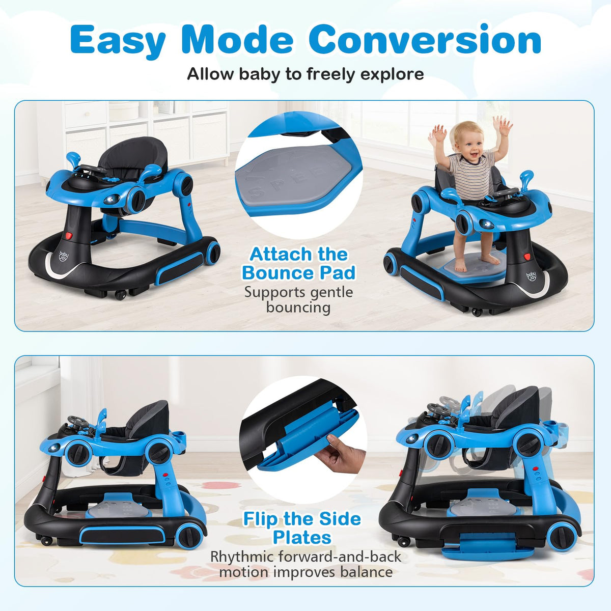 Foldable Adjustable Baby Walker with Wheels D601