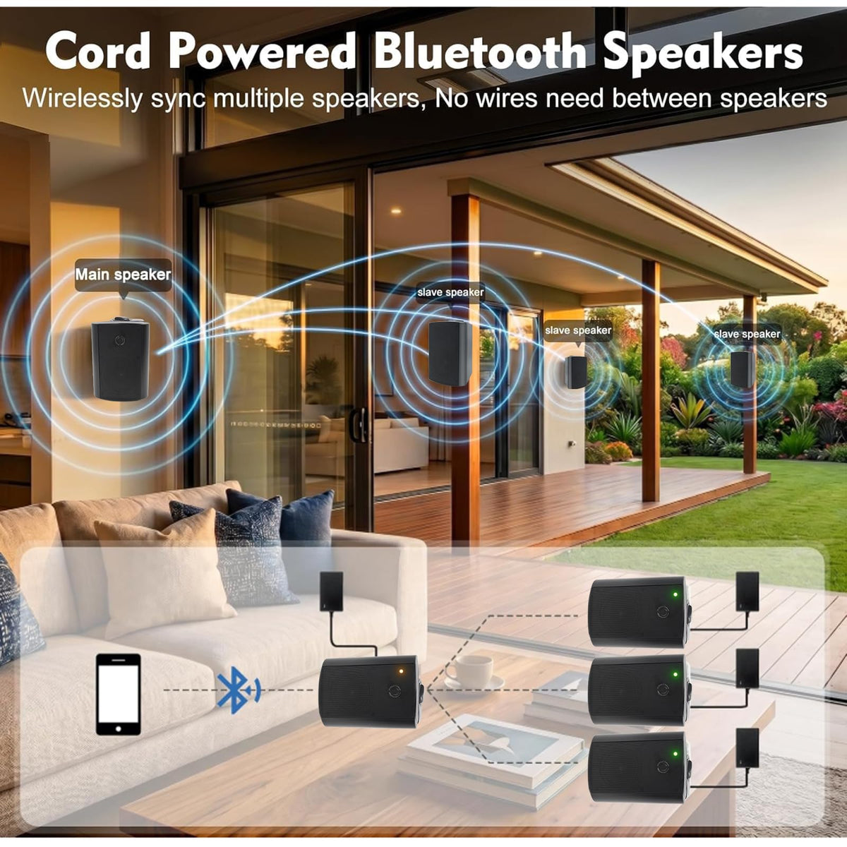 5.25" 300W Bluetooth Outdoor Speakers IPX5 Waterproof Black 2-Pack V973225