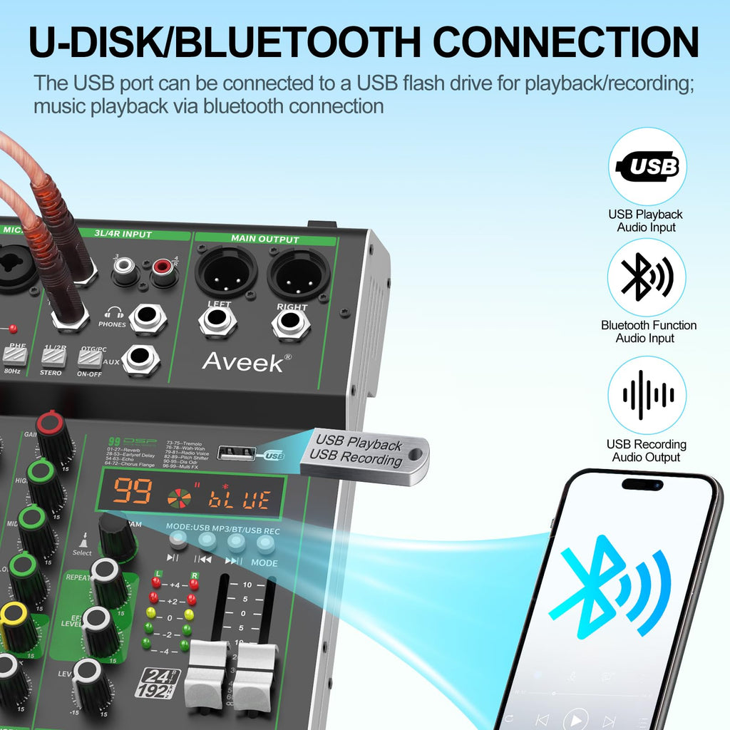 4 Channel Audio Mixer with Bluetooth and USB Q50150
