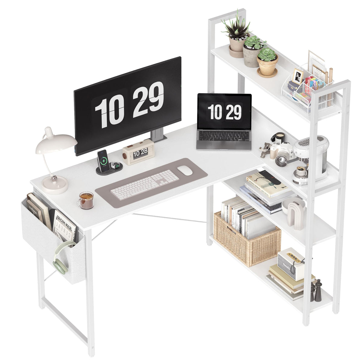 47 Inch White Computer Desk with Bookshelf A875979