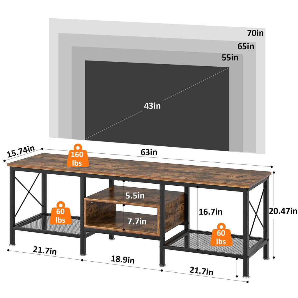 70 Inch 3-Tier TV Stand with Open Storage Shelves X230331