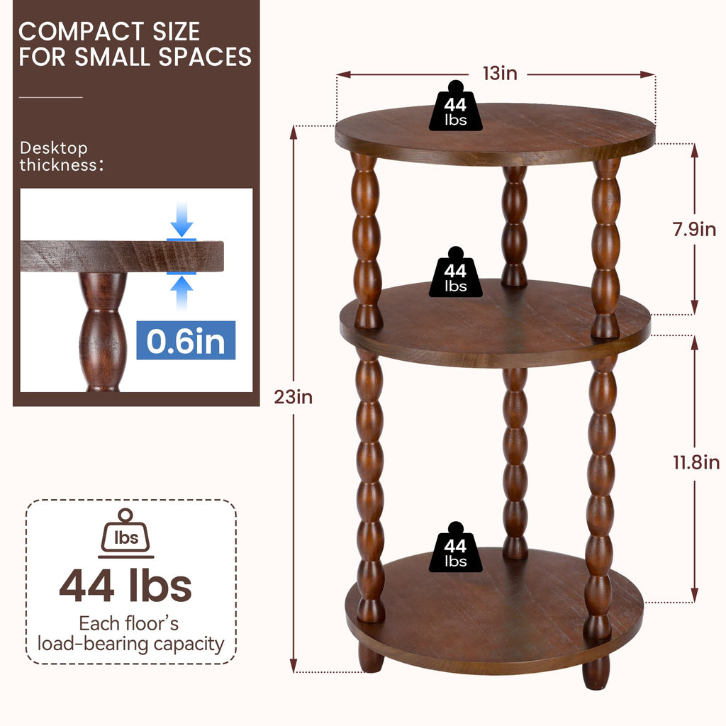 Small Round 3-Tier Solid Wood Side Table with Storage Shelf Q89150
