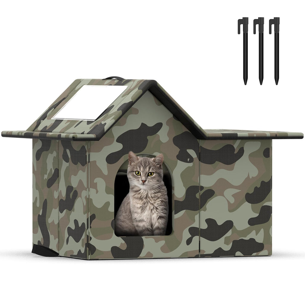 Weatherproof Collapsible Outdoor Cat House with Door and Soft Mat O871