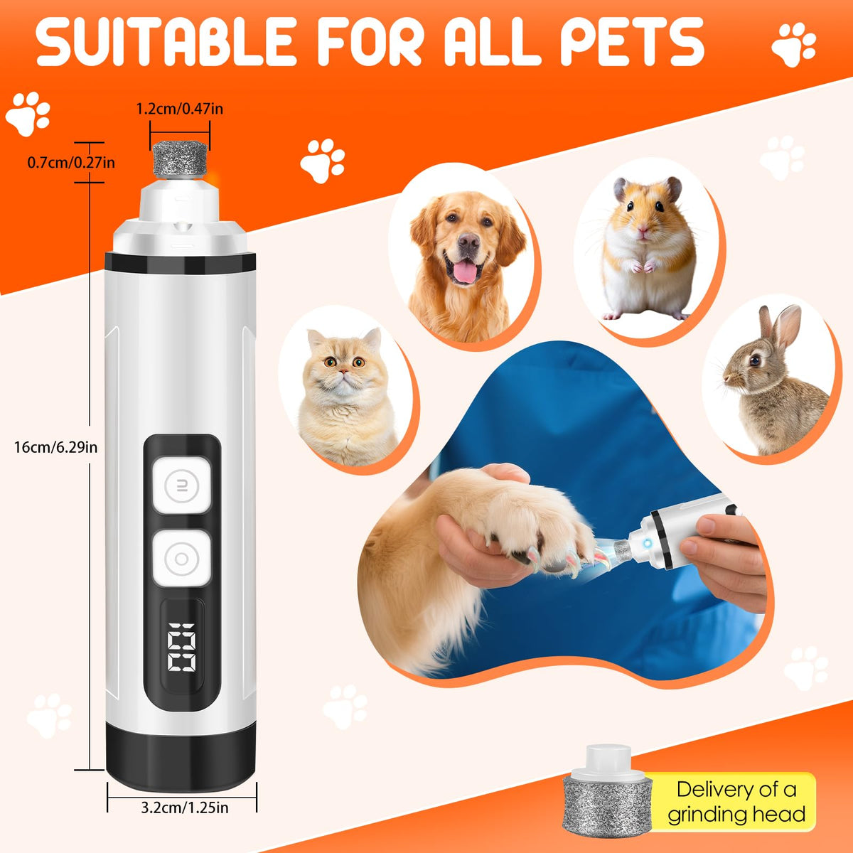 Electric 3 Speeds Dog Nail Grinder with Lights F611665
