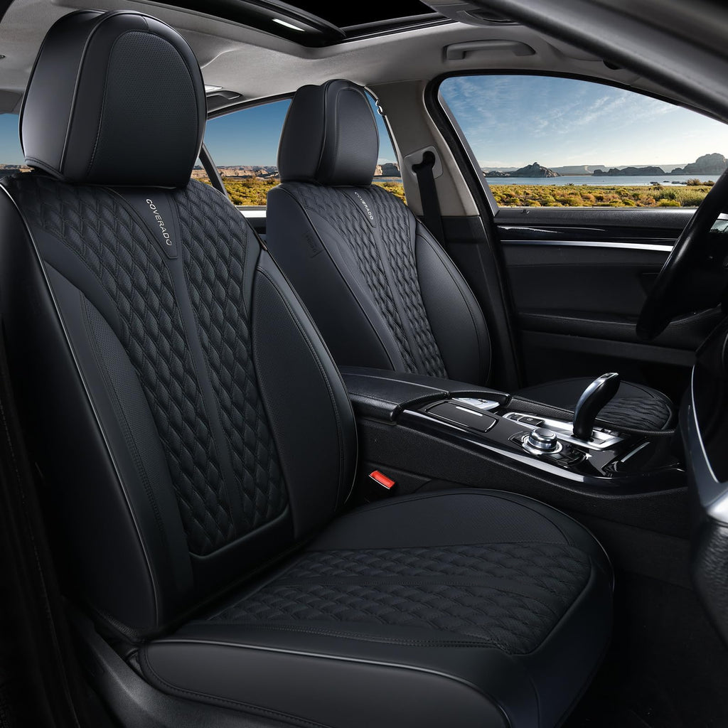 Black 5 Seats Nappa Leather Car Seat Covers Full Set N513