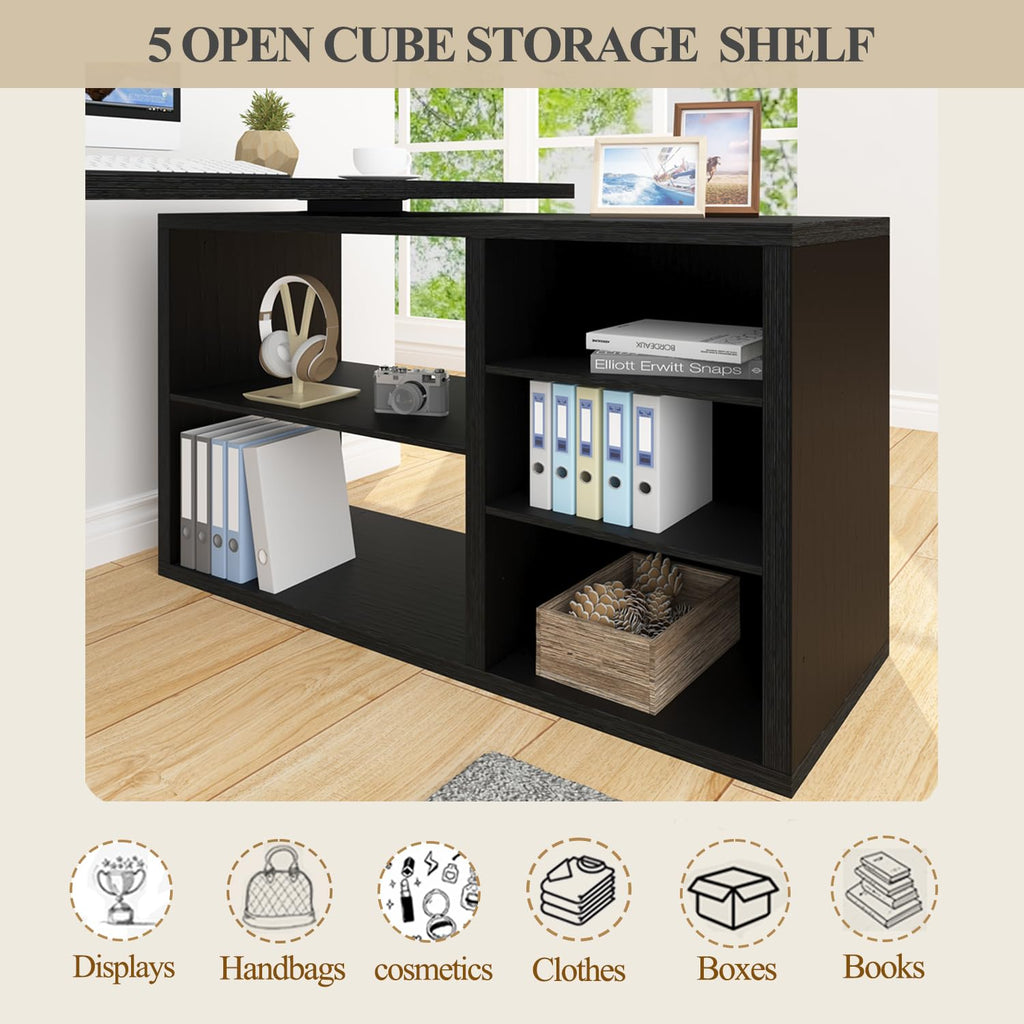 Black L Shaped Wood Computer Desk with Storage V6956