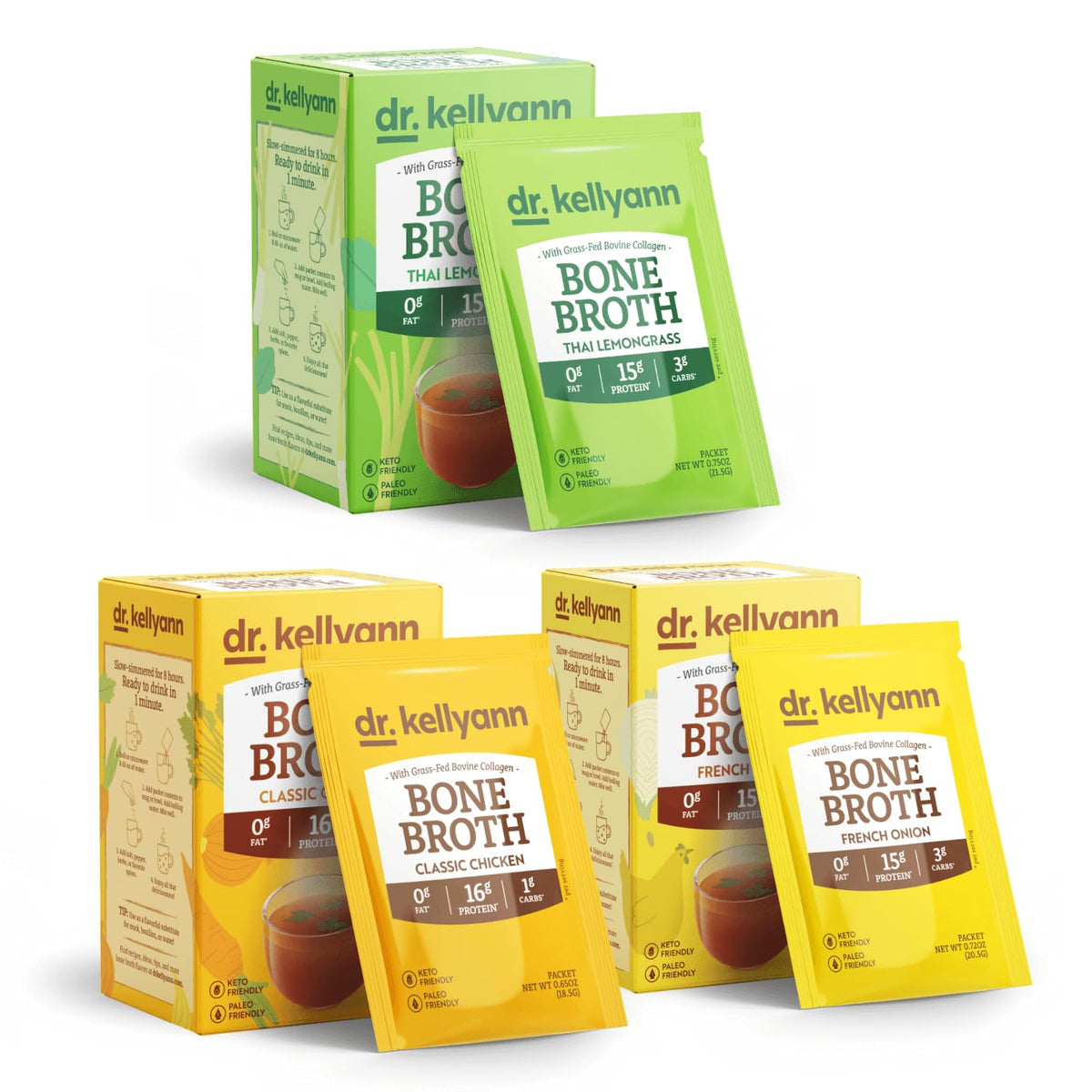 Bone Broth Packets Variety Pack 3 Boxes 21 Servings W222368