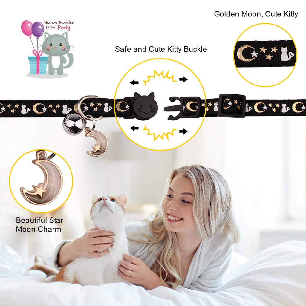 2PCS Breakaway Cat Collars with Bell Glow in The Dark Black Purple E618
