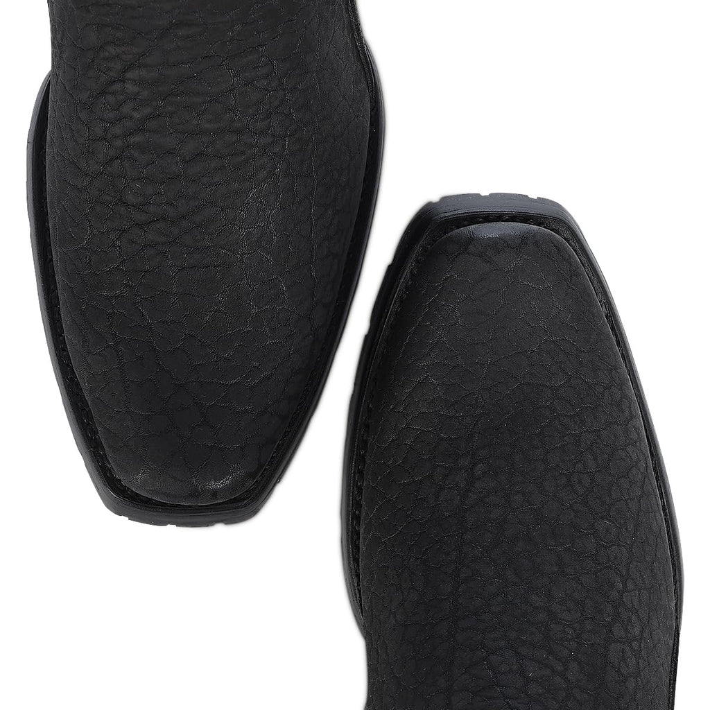 Dark gray Leather Side Zipper Western Boots V69878