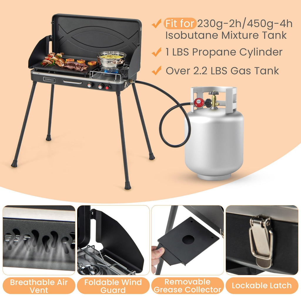 2-Burner Camping Stove with Removable Leg Stand N387723