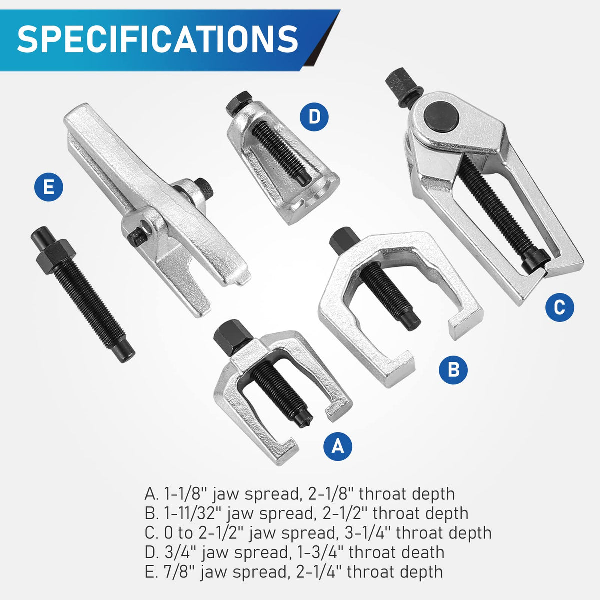 5pcs Ball Joint Separator Pitman Arm Puller Tie Rod End Tool Set X4260