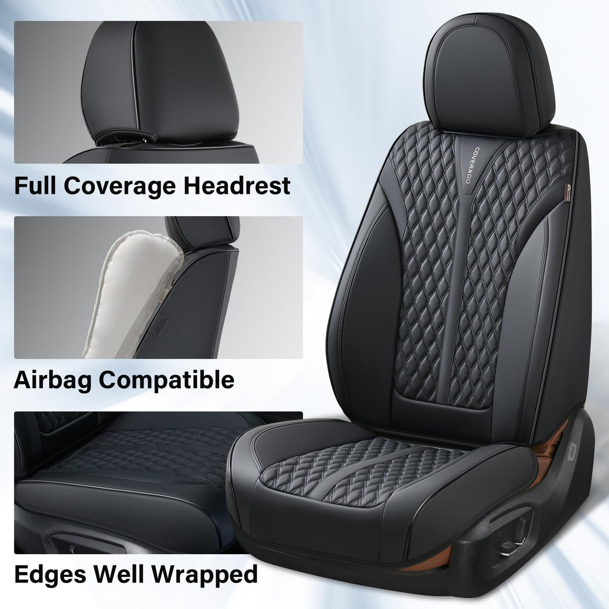 Black 5 Seats Nappa Leather Car Seat Covers Full Set N513