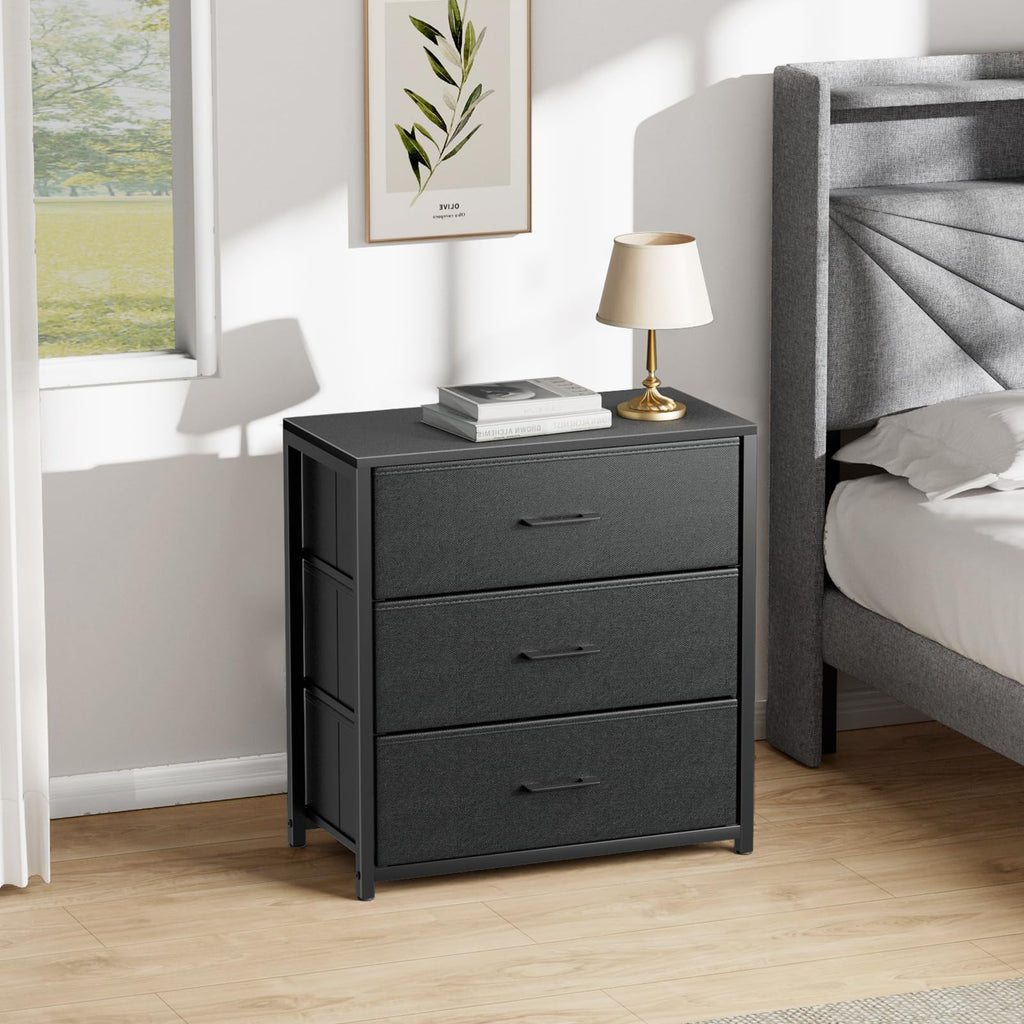 Black 3 Fabric Drawer Nightstand T77524