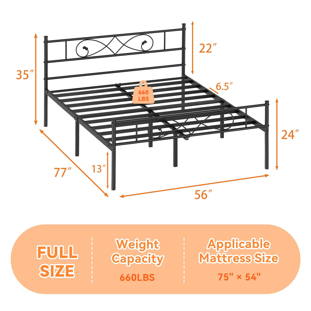 Full Size Metal Platform Bed with Under Storage U5554