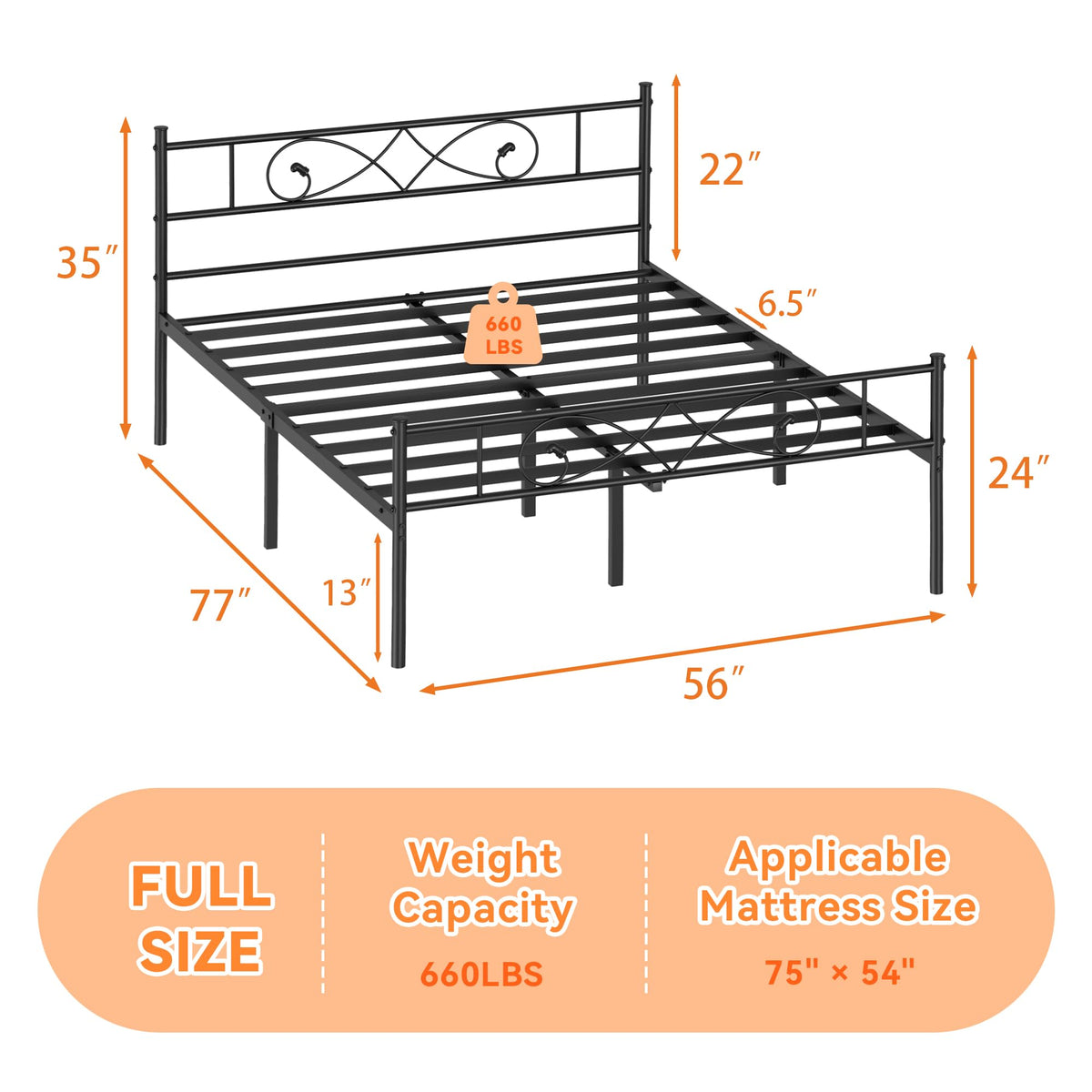 Full Size Metal Platform Bed with Under Storage U5554