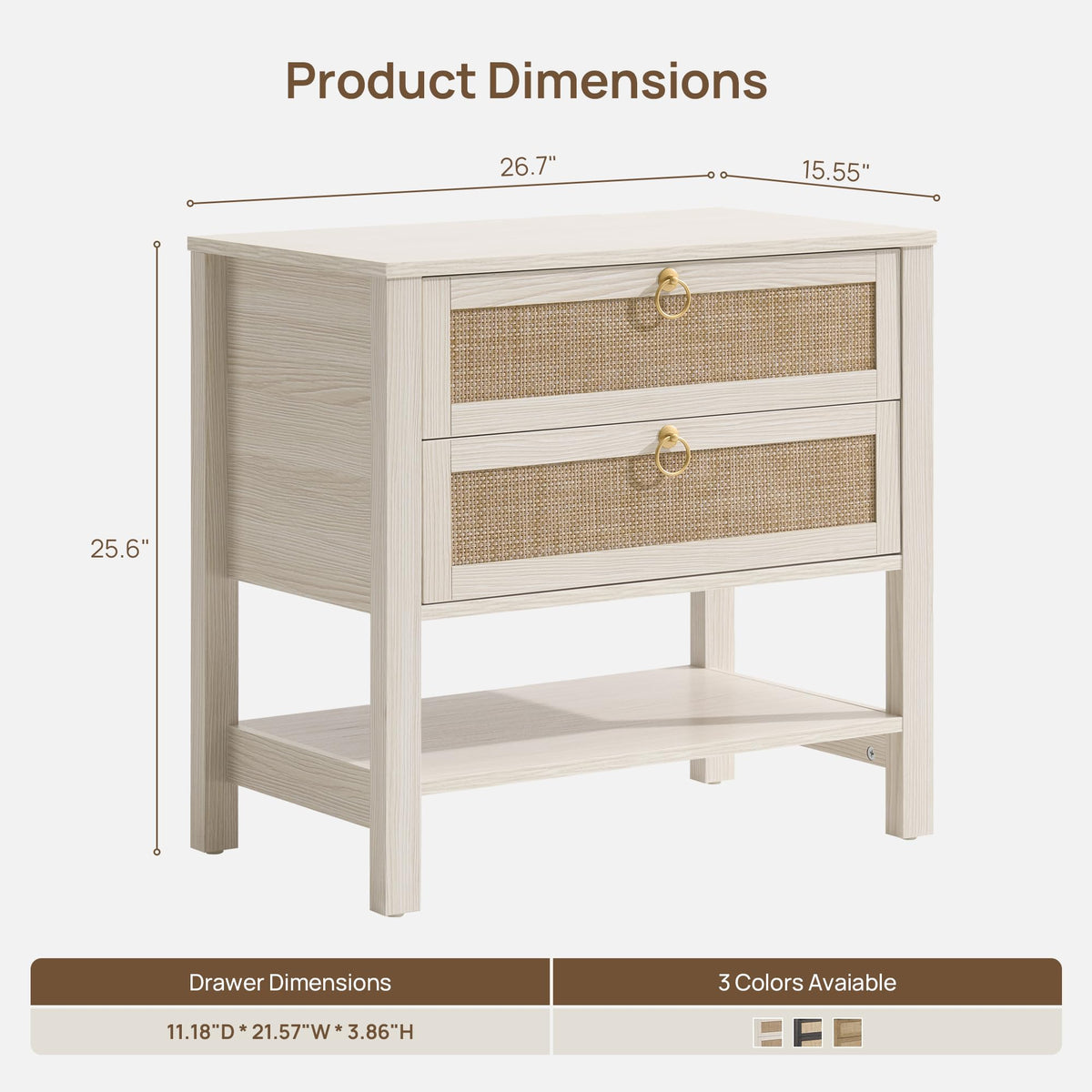 White Rattan Nightstand with 2 Drawers F67948