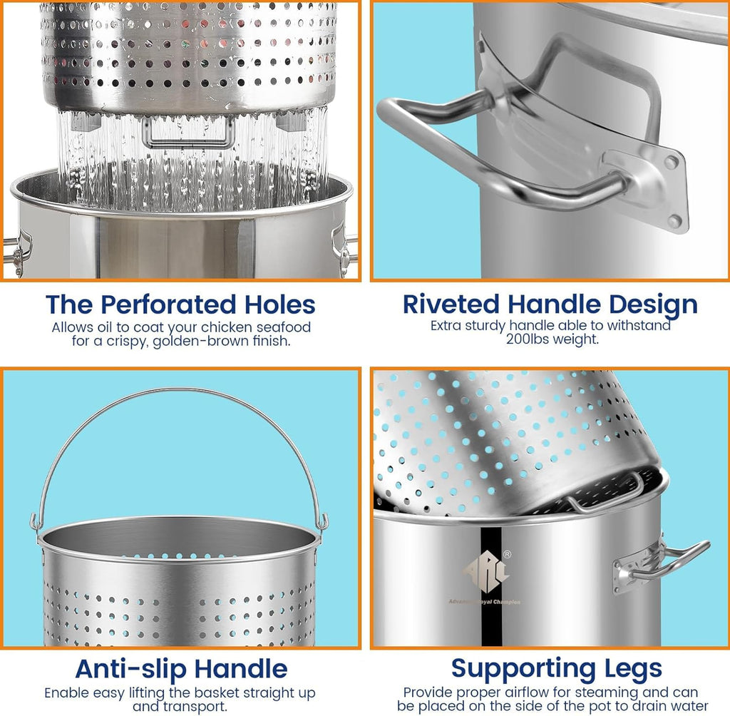Stainless Steel 40QT Seafood Boil Pot with Basket O9364