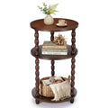 Small Round 3-Tier Solid Wood Side Table with Storage Shelf Q89150