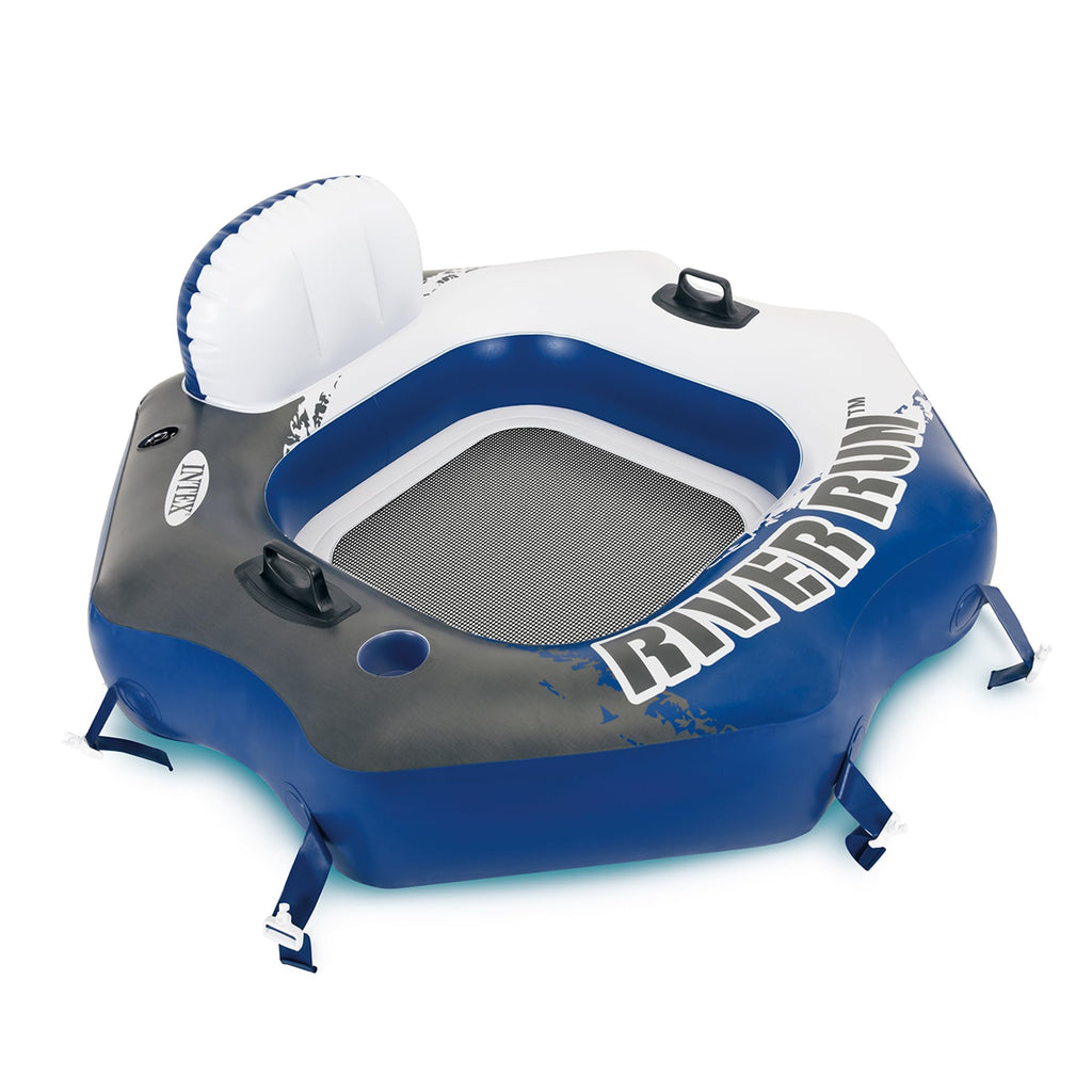 Single Person Inflatable Lounge Tube Chair with Mesh Bottom, Backrest, and Built in Cupholders I804028