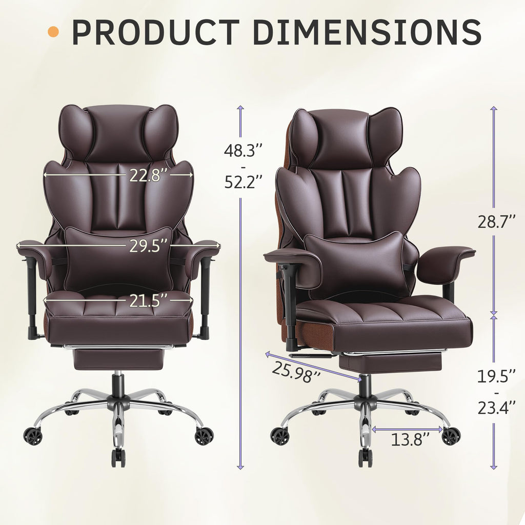Big and Tall Brown Ergonomic Office Chair with Footrest U2940