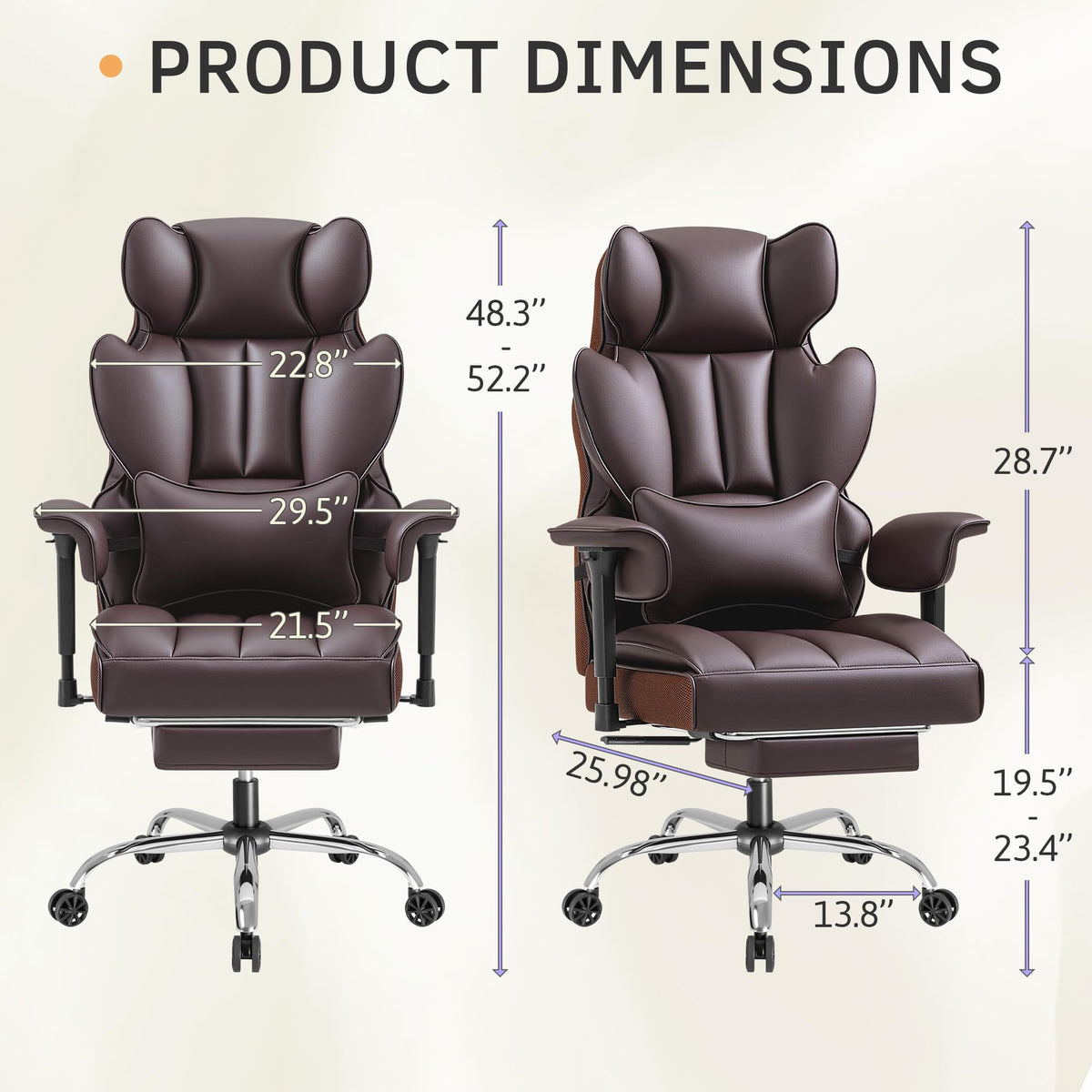 Big and Tall Brown Ergonomic Office Chair with Footrest U2940