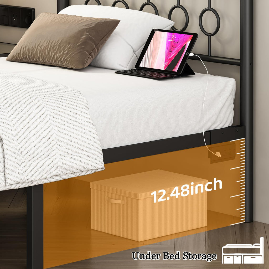 Black Twin Metal Platform Bed Frame with Headboard M1377