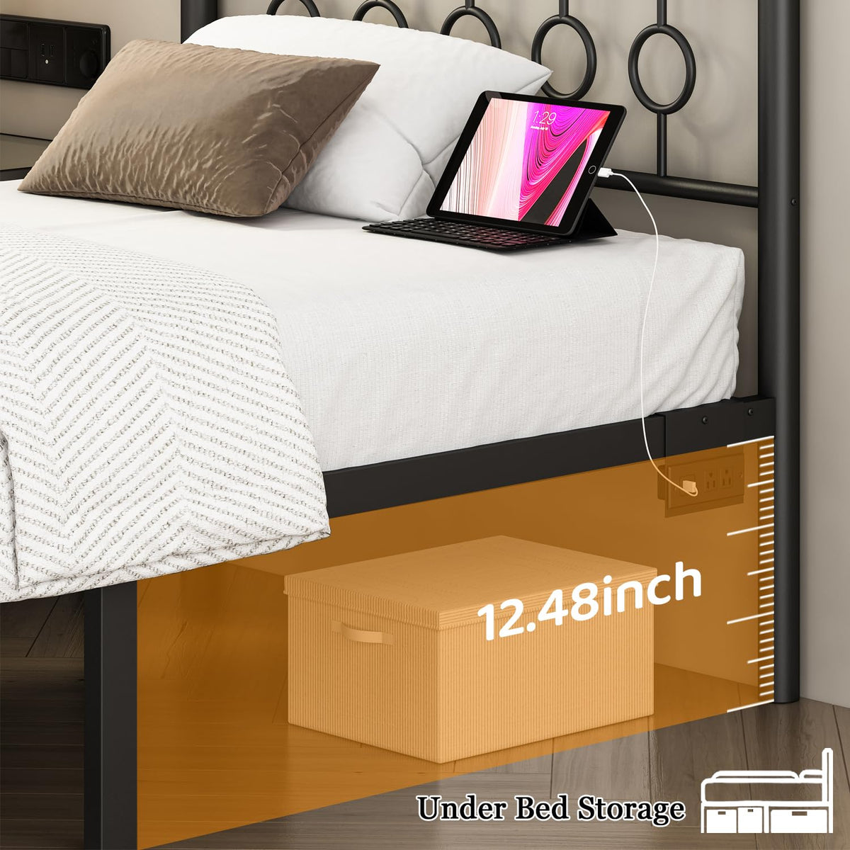 Black Twin Metal Platform Bed Frame with Headboard M1377