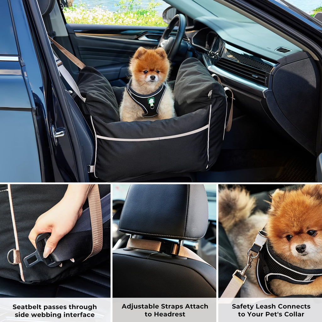Waterproof Dog Car Seat with Safety Leash, Black E80647