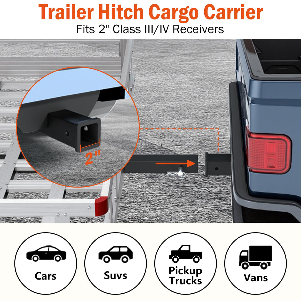 Aluminum Hitch Cargo Carrier with Ramp, 50" x 29.5" x 8.7", 500lbs Capacity X9515