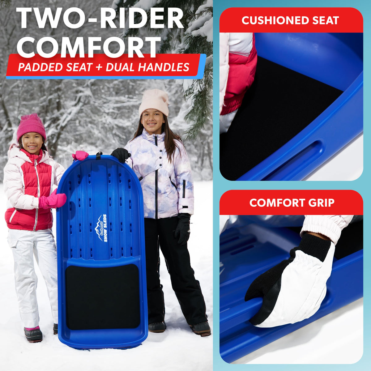 2 Person Snow Sled with Pull Strap and Padded Seat W508743