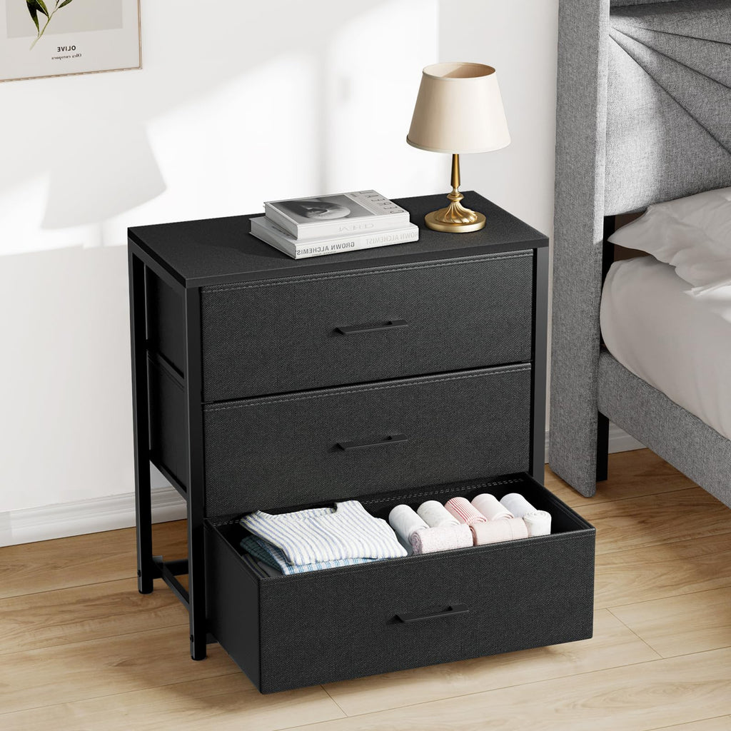 Black 3 Fabric Drawer Nightstand T77524