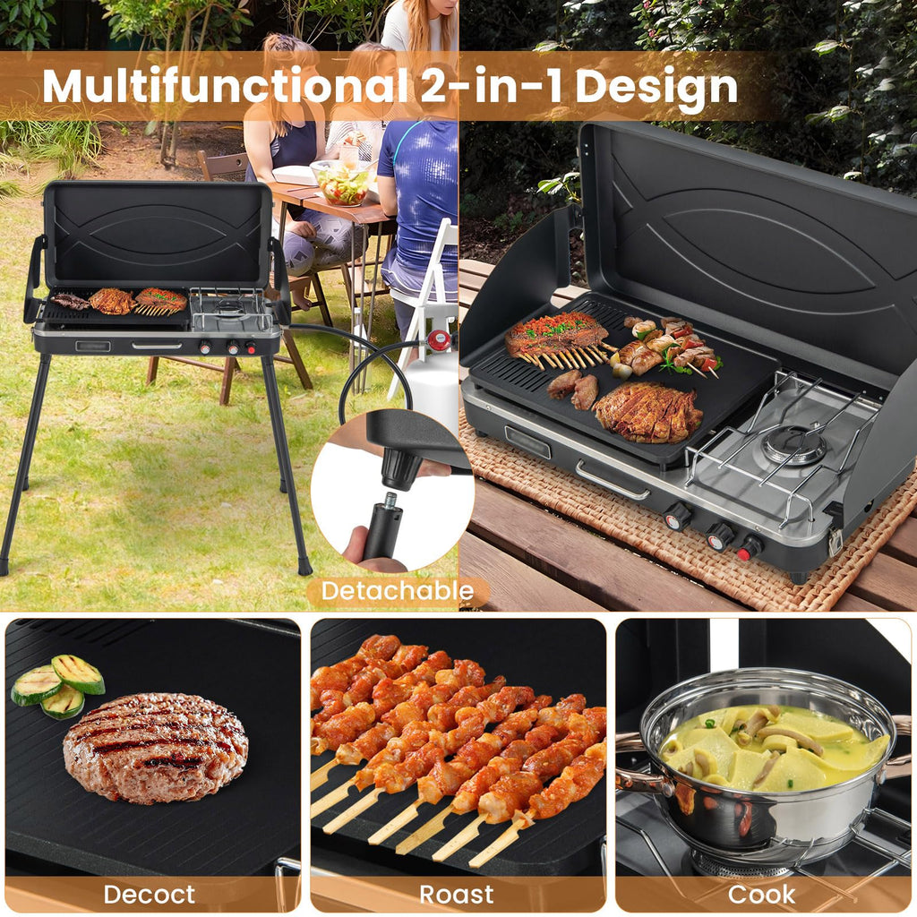 2-Burner Camping Stove with Removable Leg Stand N387723