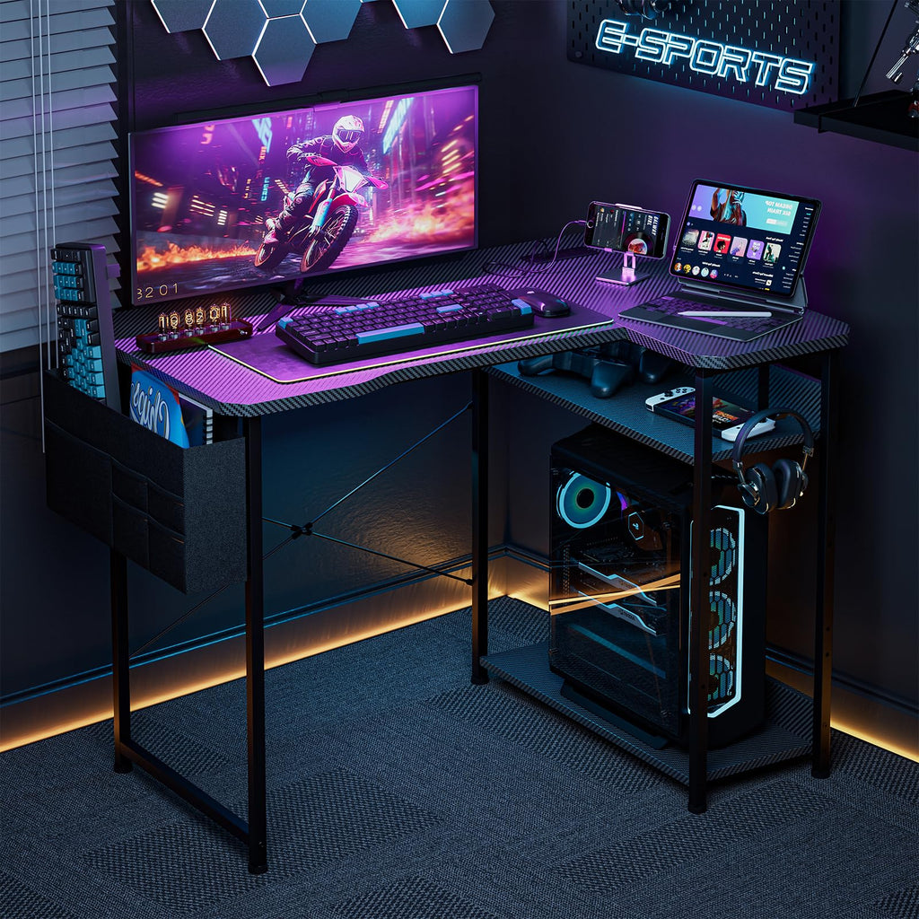 L Shaped Gaming Desk 40 Inch Black Carbon B50596
