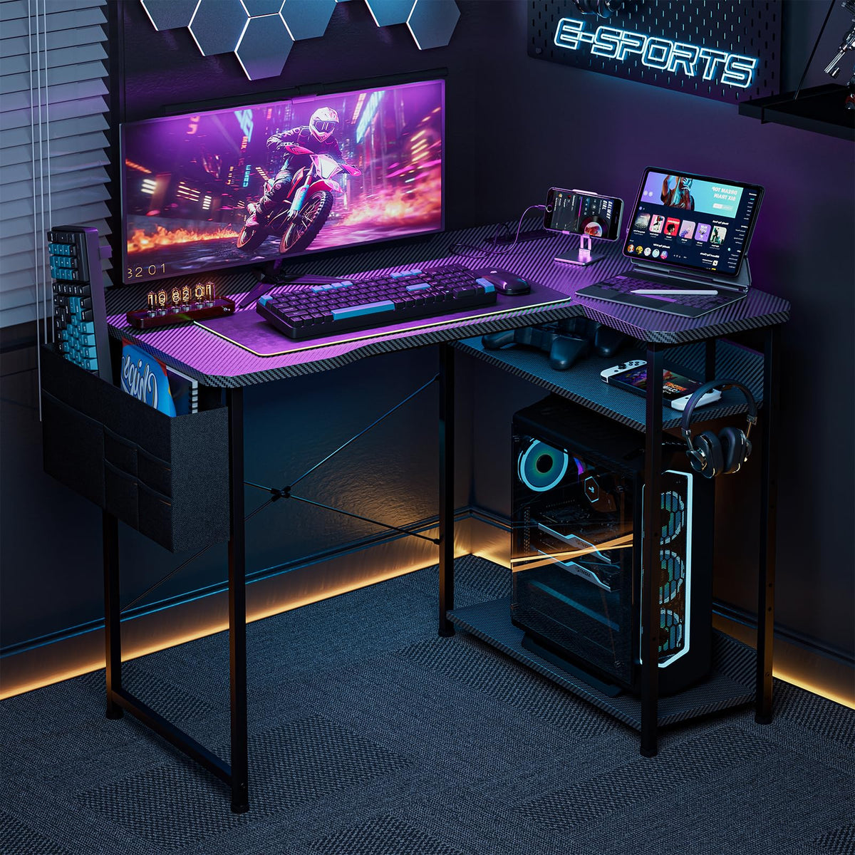 L Shaped Gaming Desk 40 Inch Black Carbon B50596