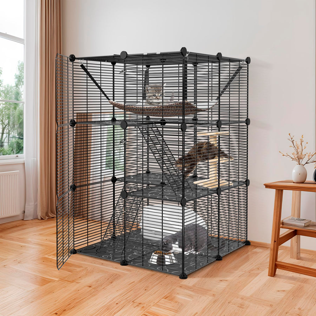 3-Tier Metal Wire Cat Cage with Hammock Y37869