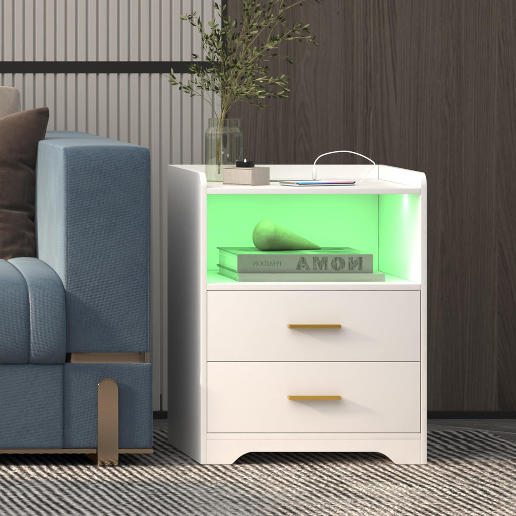 White Nightstand with Charging Station H852