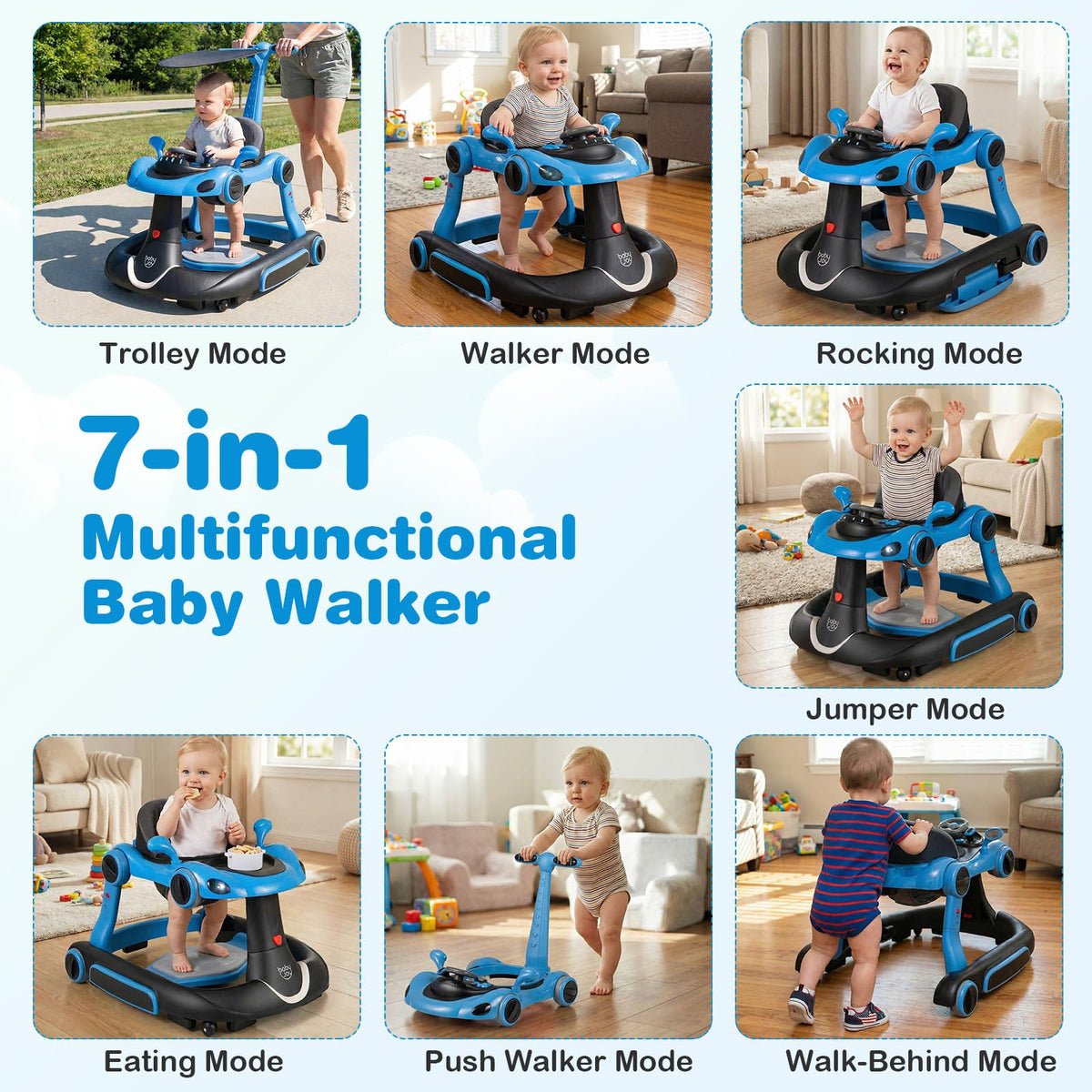 Foldable Adjustable Baby Walker with Wheels D601