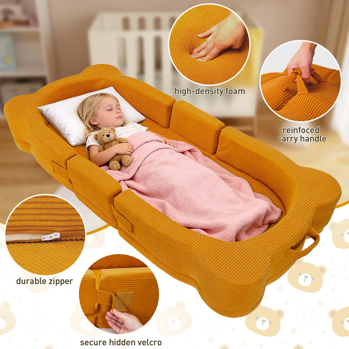 Portable Foldable Toddler Travel Bed with Safety Rail V592016