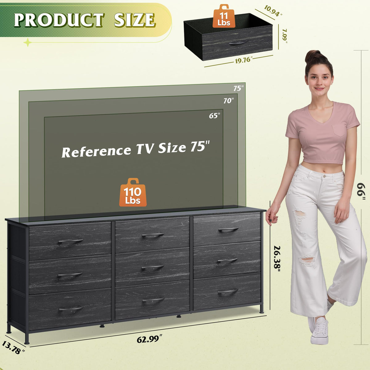 Black 9 Drawer Wood Dresser TV Stand V485485