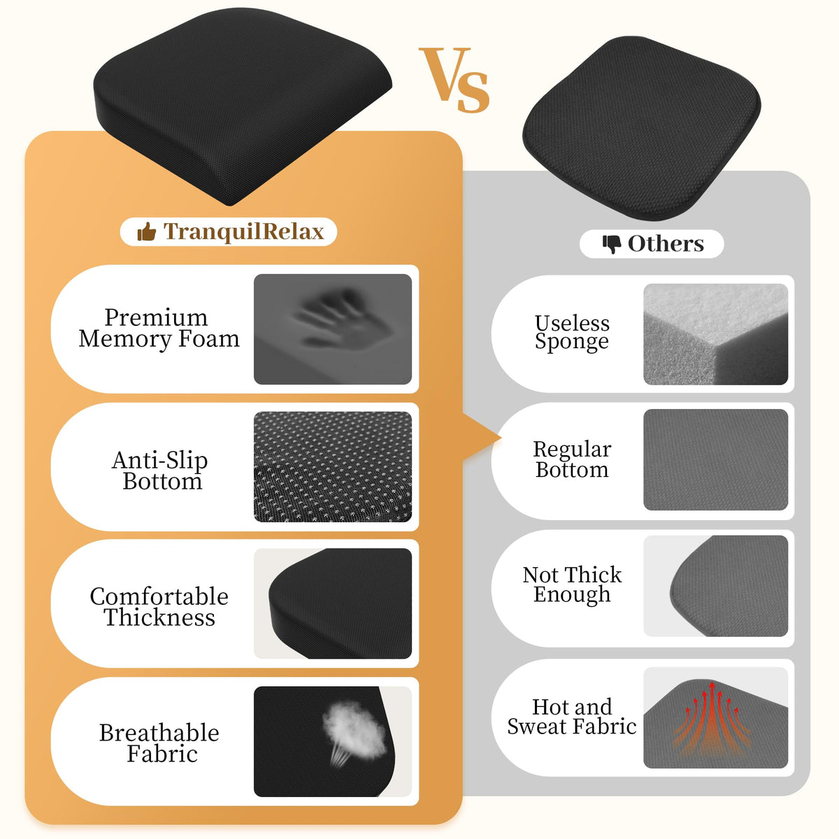 Memory Foam Seat Cushion 3-Inch Black F4659