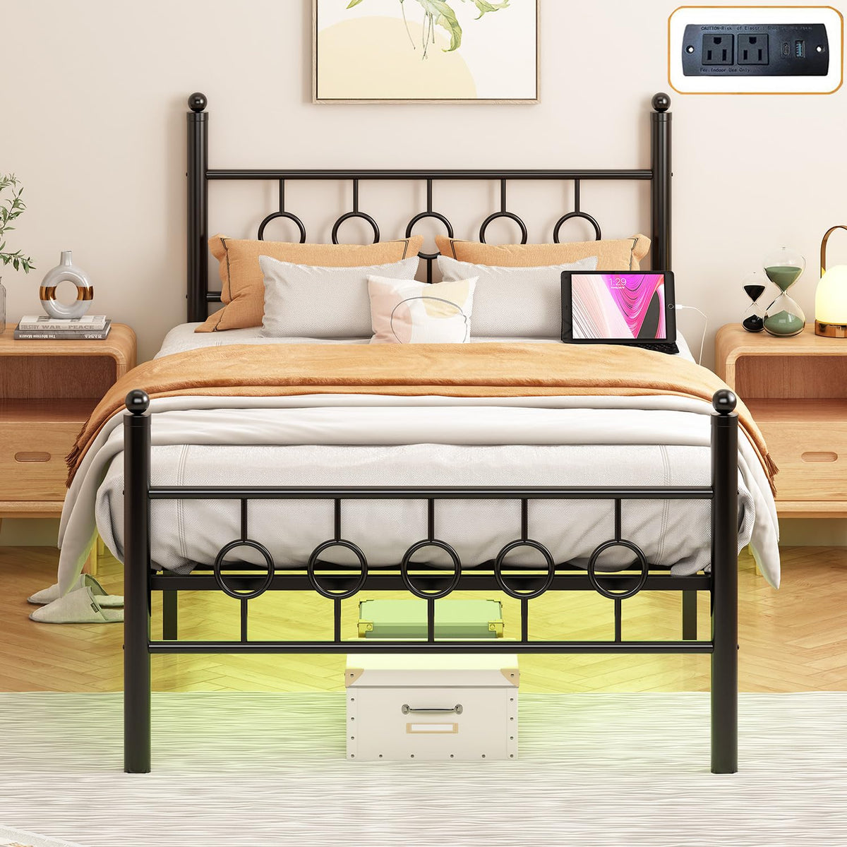 Black Twin Metal Platform Bed Frame with Headboard M1377