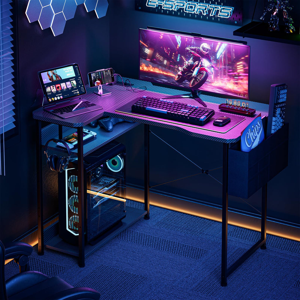 L Shaped Gaming Desk 40 Inch Black Carbon B50596