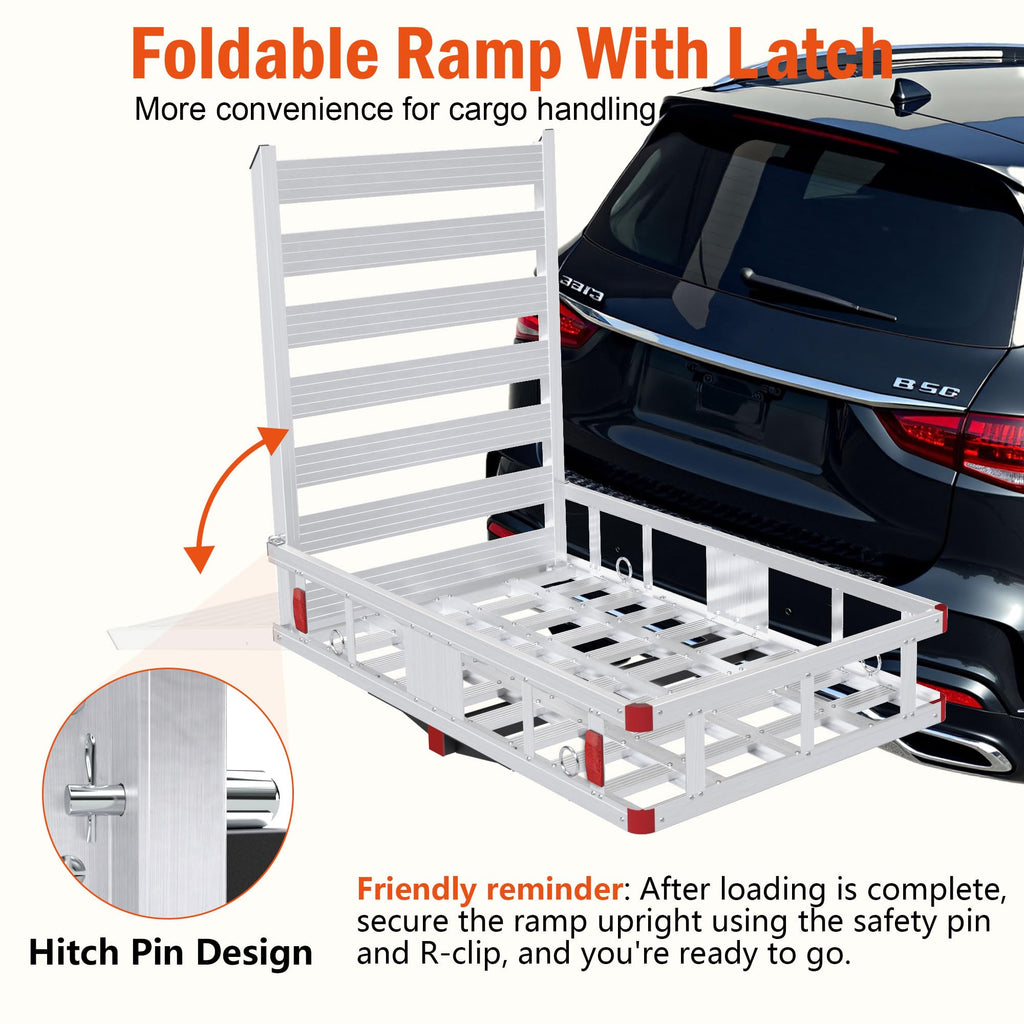 Aluminum Hitch Cargo Carrier with Ramp, 50" x 29.5" x 8.7", 500lbs Capacity X9515