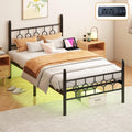Black Twin Metal Platform Bed Frame with Headboard M1377